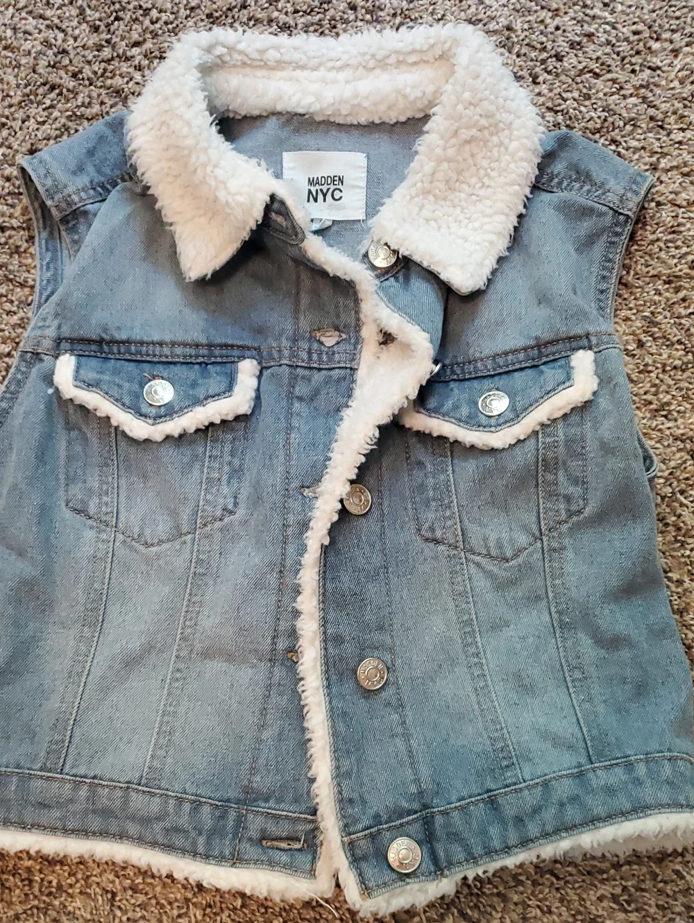 Girls' Light Blue Sherpa-Lined Denim Vest